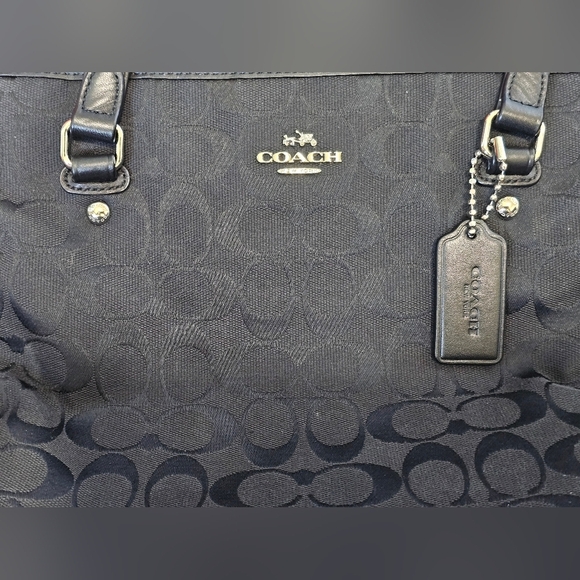 Coach Top Zip Black Signature Monogram Tote with Leather Trim, Horse & Carriage - Picture 3 of 14
